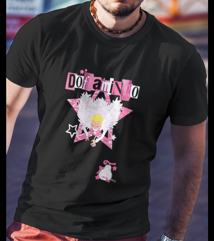 Doflamingo One Piece Pink Star Feathered Cape Anime T-Shirt