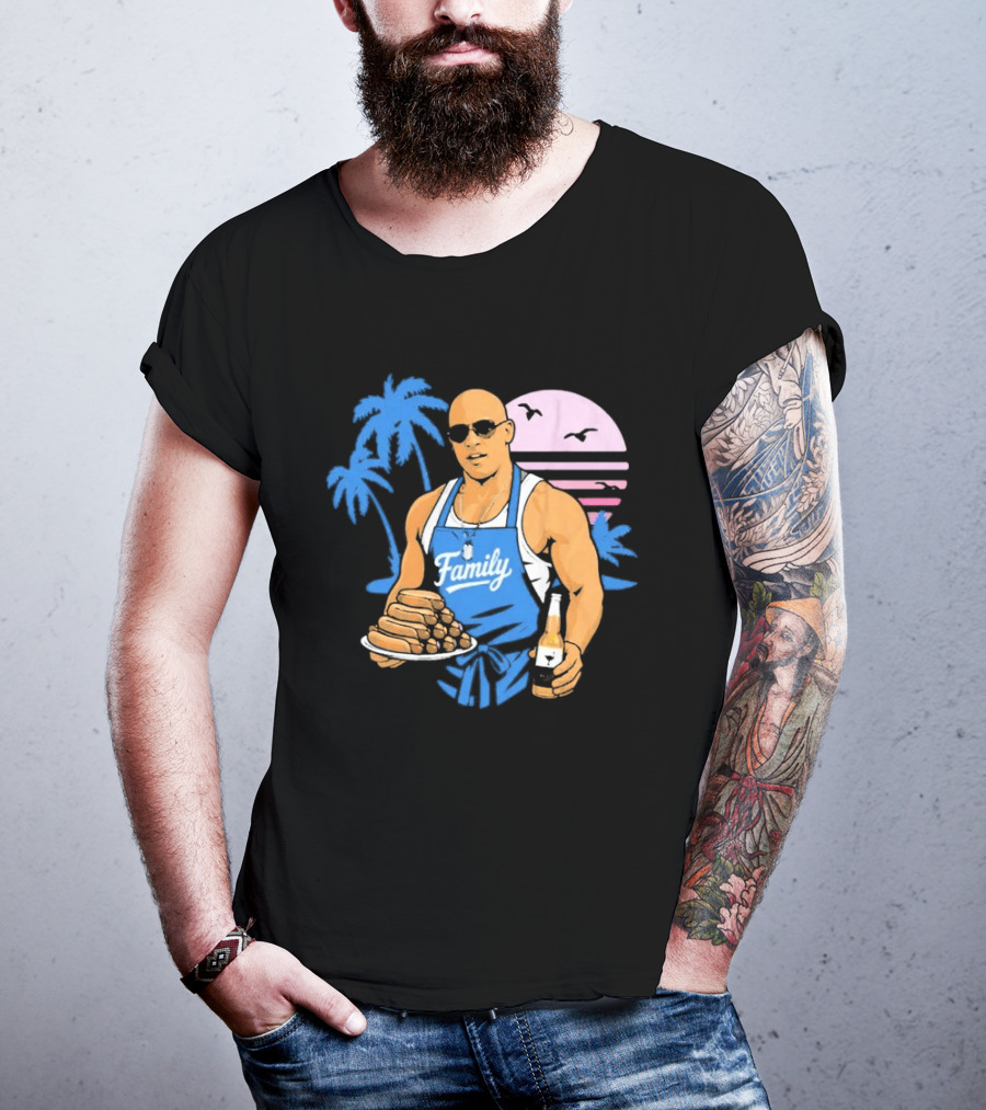 KCCO Family BBQ With Hot Dogs Palm Trees Sunset Birds T-Shirt