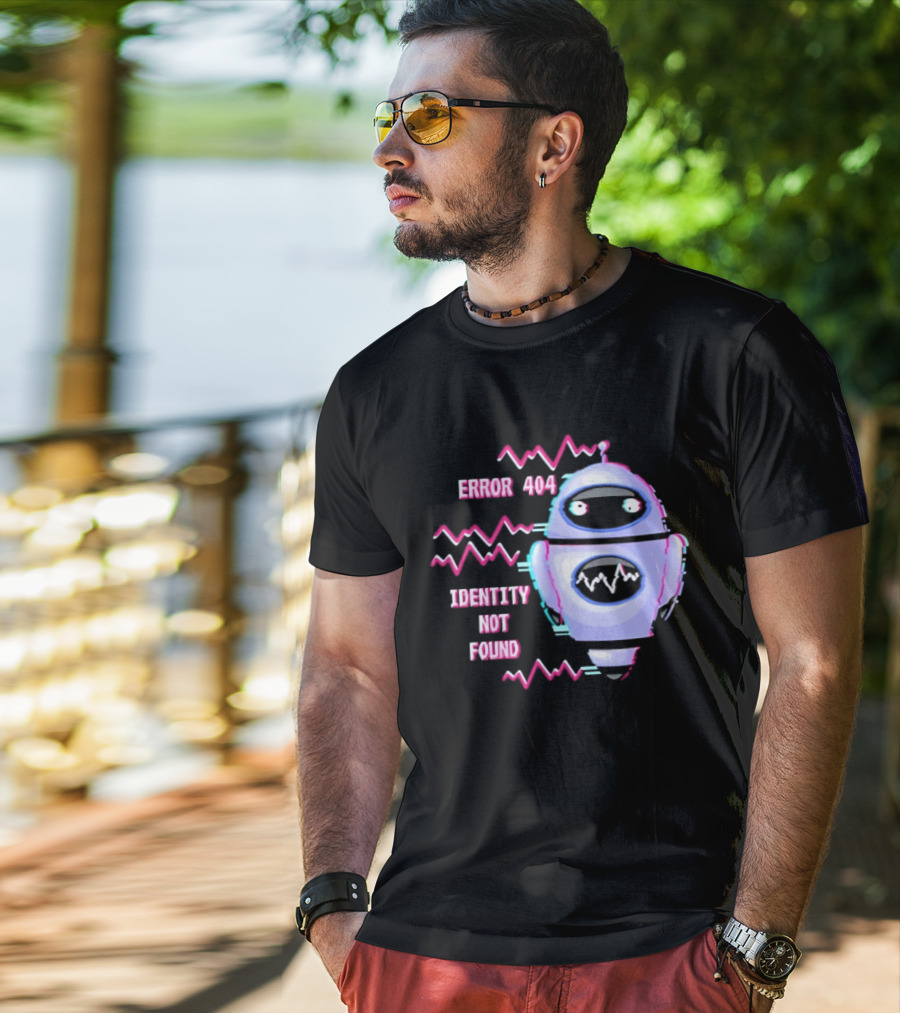 Error 404 Identity Not Found Robot Graphic With Glitch Effect T-Shirt