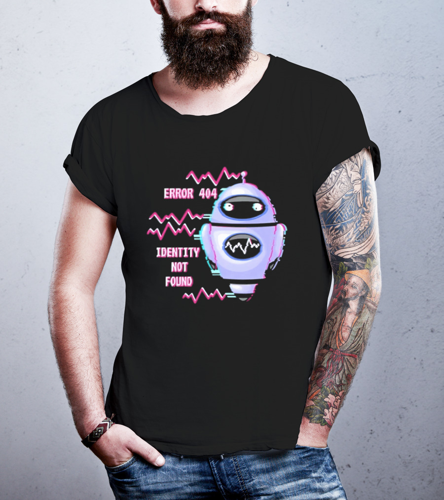 Error 404 Identity Not Found Robot Graphic With Glitch Effect T-Shirt