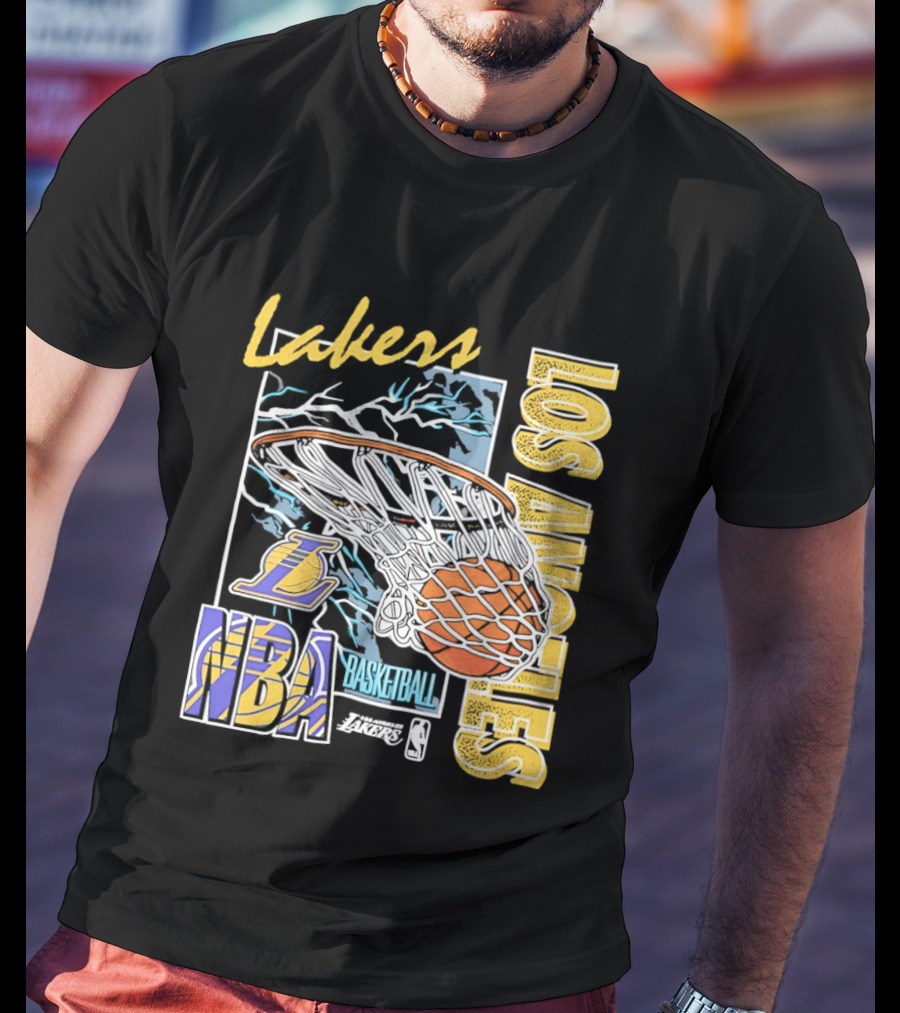 Lakers Los Angeles NBA Basketball Hoops Classic Team Yellow And Blue T-Shirt