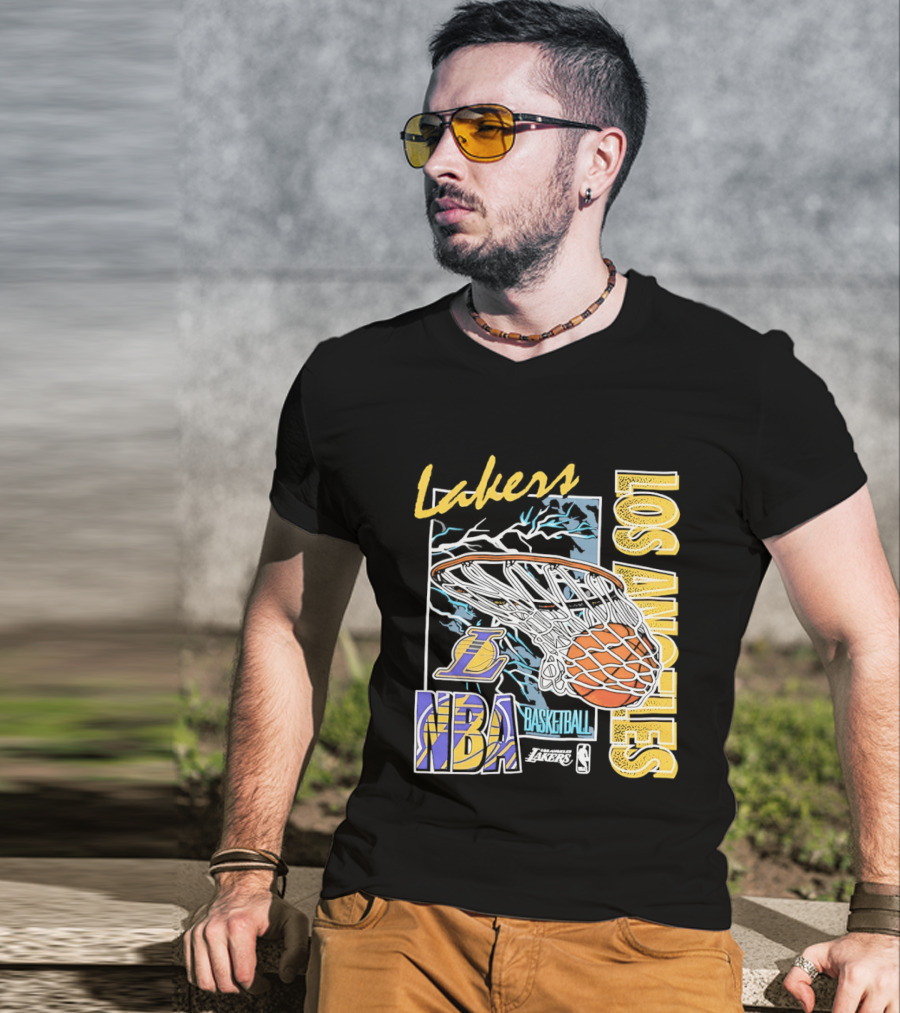 Lakers Los Angeles NBA Basketball Hoops Classic Team Yellow And Blue T-Shirt