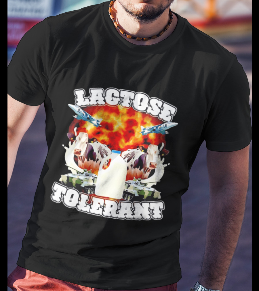Lactose Tolerant Milk Cow Conflict With Military Jets And Tanks Explosion T-Shirt