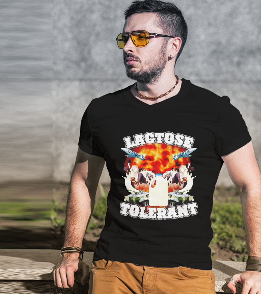 Lactose Tolerant Milk Cow Conflict With Military Jets And Tanks Explosion T-Shirt