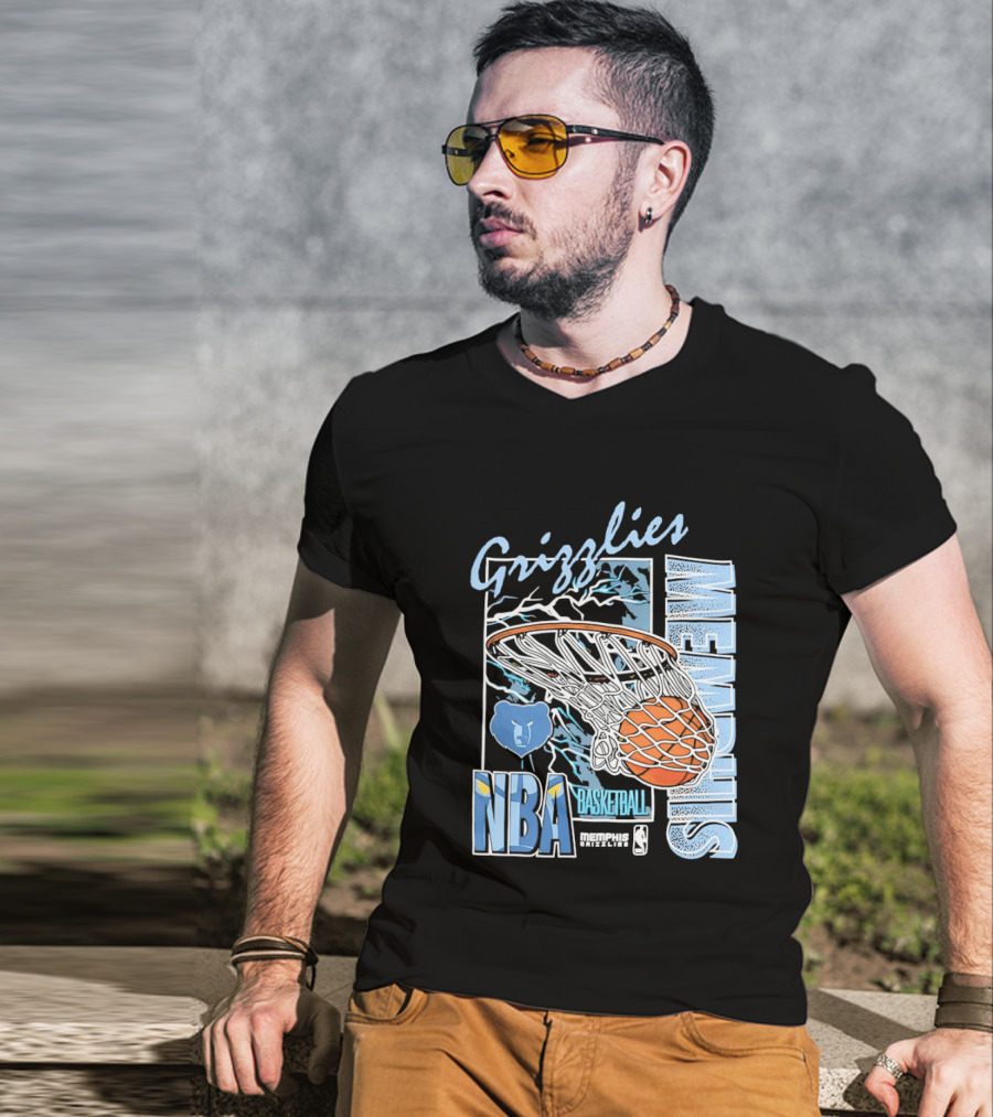 Grizzlies Memphis Basketball NBA Bear Logo And Hoop T-Shirt