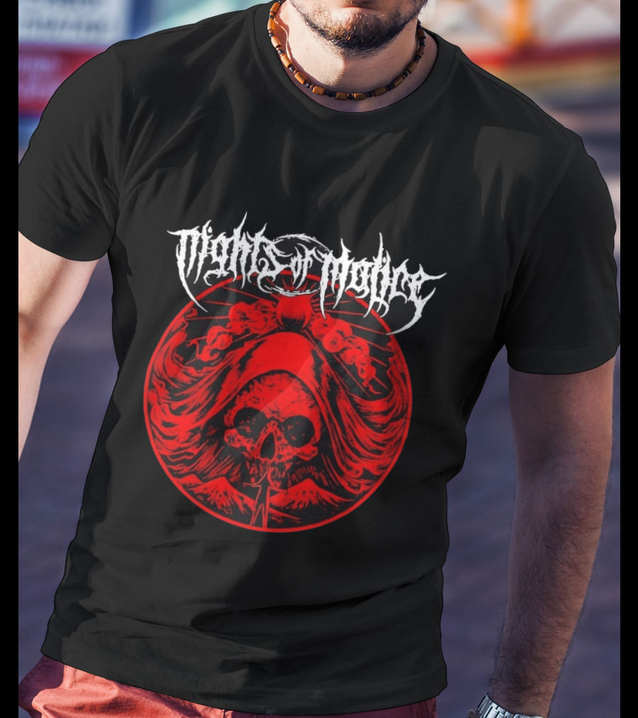 Nights Of Malice Near Death Skull Art Dark Red T-Shirt