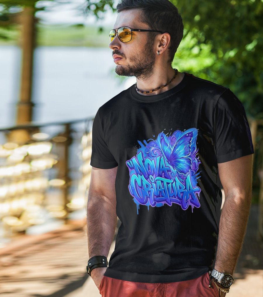Nova Criatura Butterfly Electric Blue Street Art Aesthetic T-Shirt