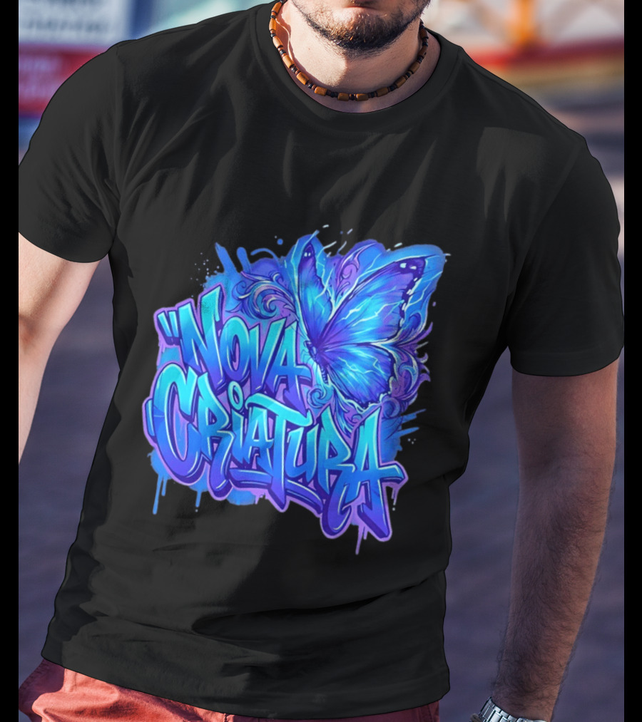 Nova Criatura Butterfly Electric Blue Street Art Aesthetic T-Shirt