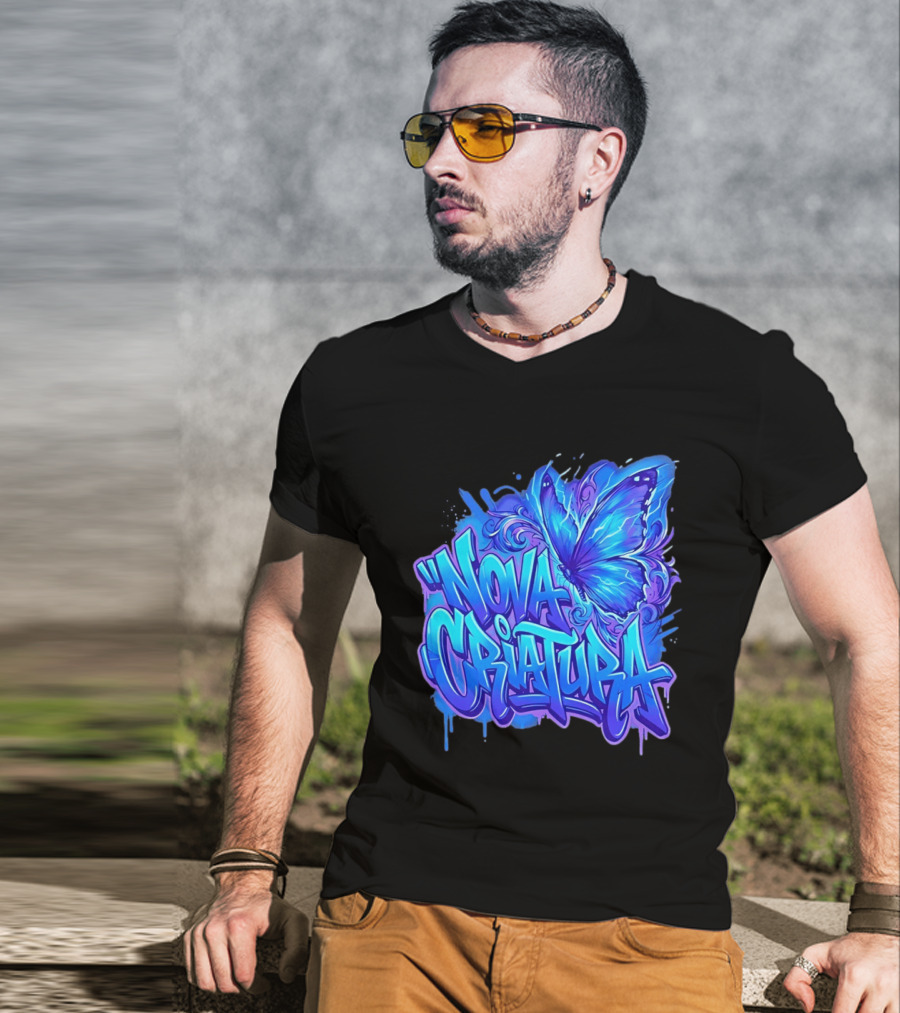 Nova Criatura Butterfly Electric Blue Street Art Aesthetic T-Shirt