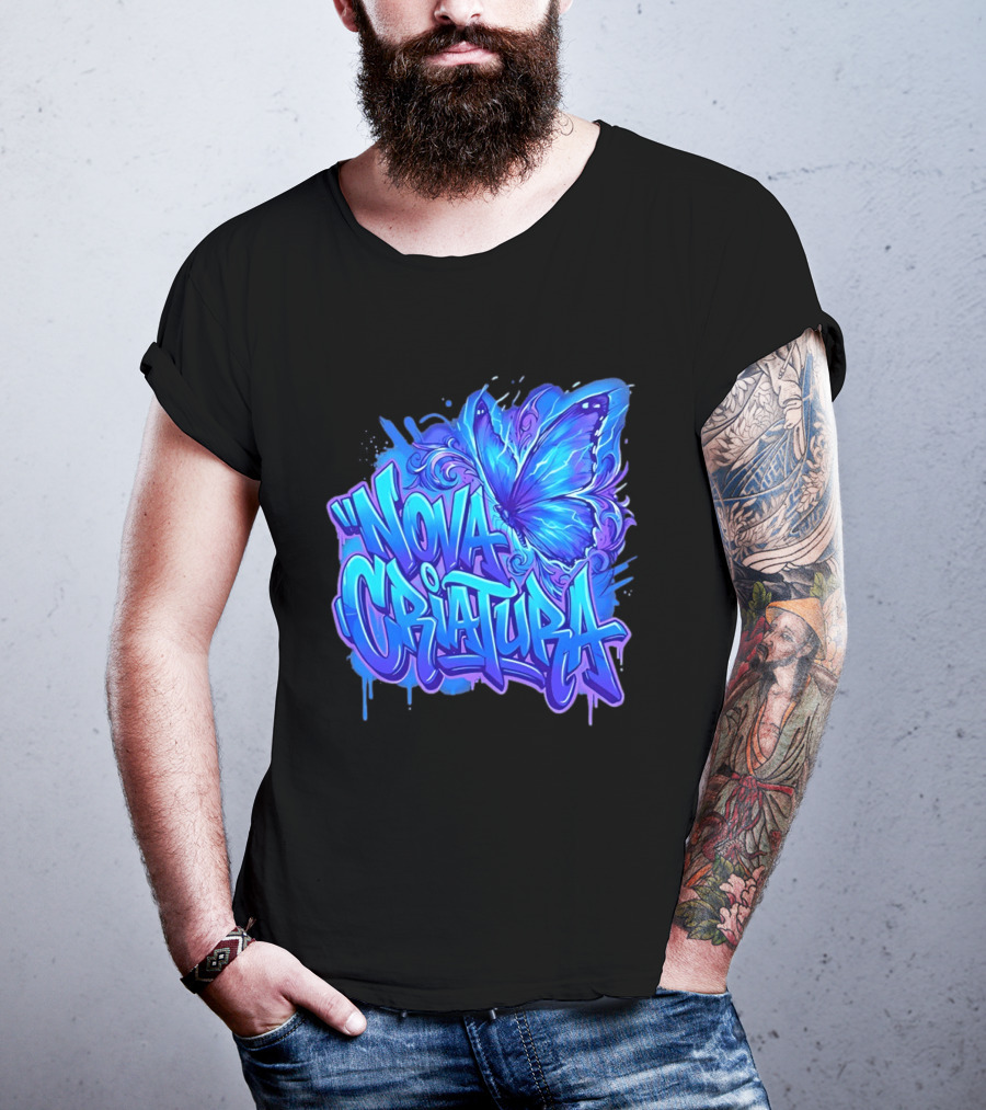 Nova Criatura Butterfly Electric Blue Street Art Aesthetic T-Shirt