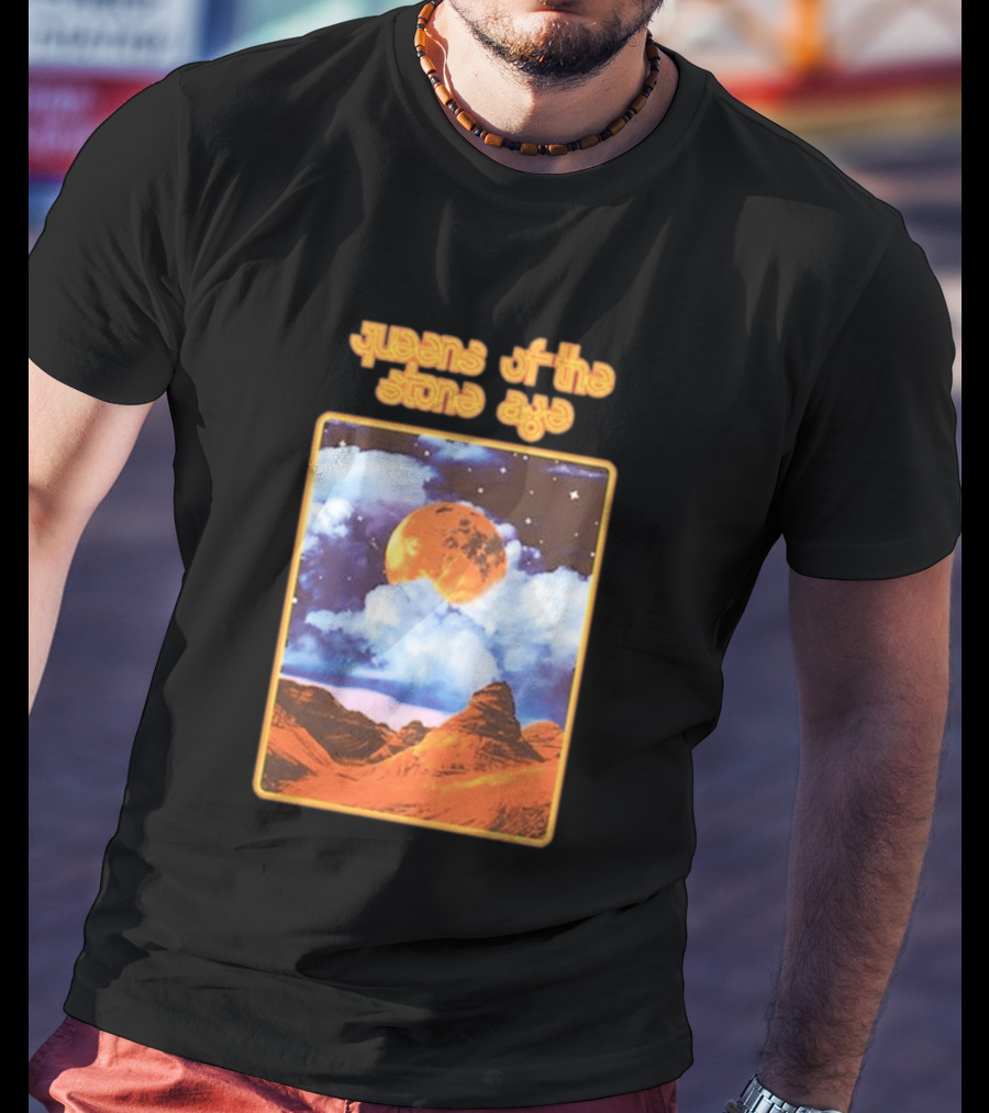 Queens Of The Stone Age Moon Landscape With Orange Cloudy Night Sky And Desert Scene T-Shirt