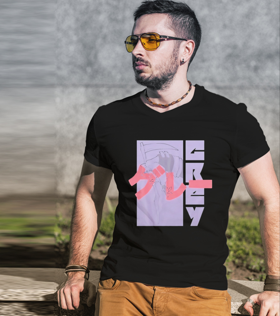 Grim Reaper Grey Japanese Kanji T-Shirt