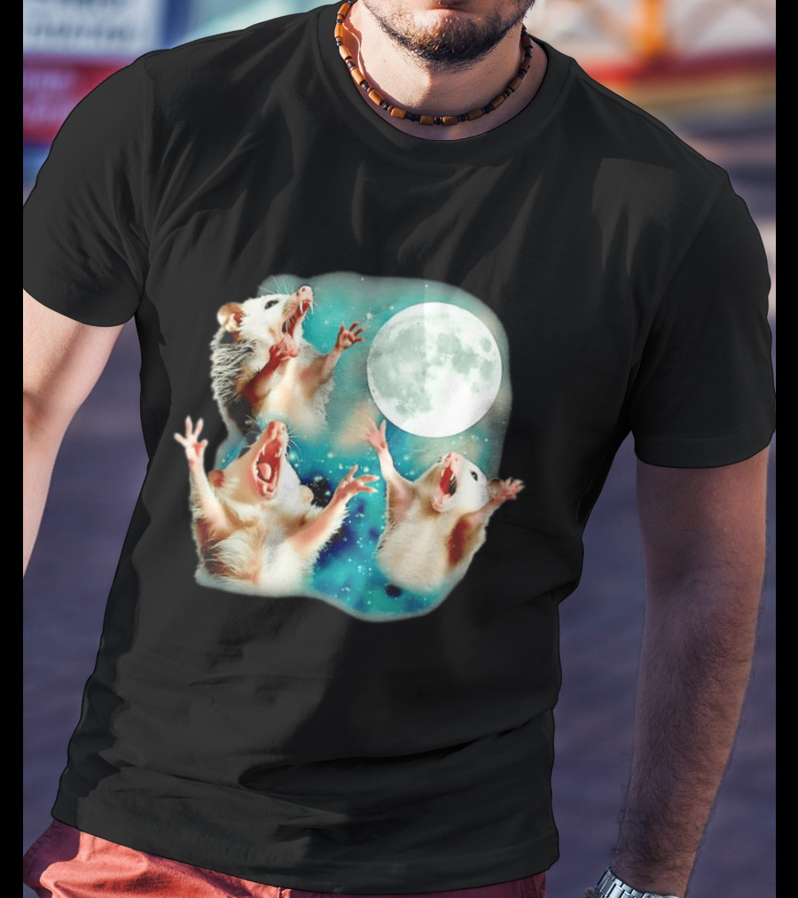 Opossum Howling At Moon With Stars In Space Scene T-Shirt