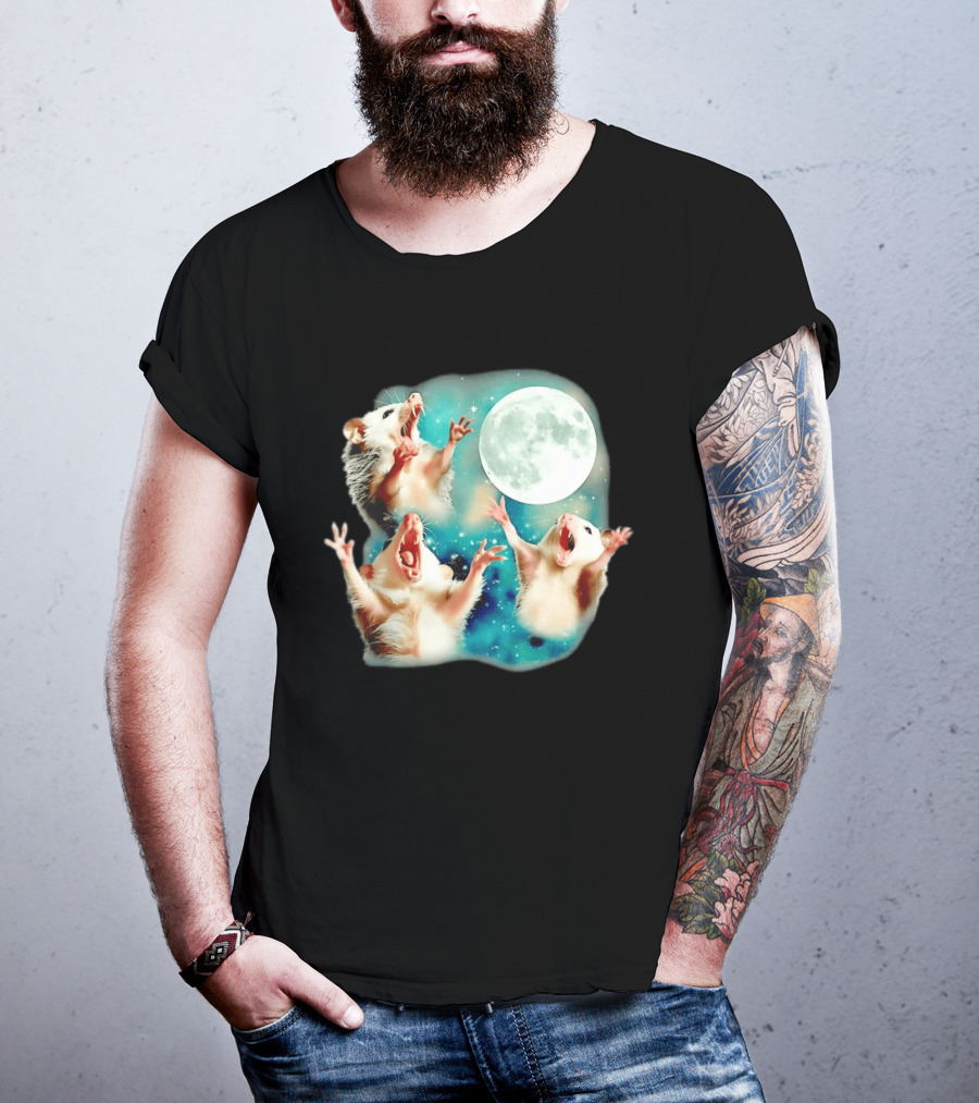 Opossum Howling At Moon With Stars In Space Scene T-Shirt