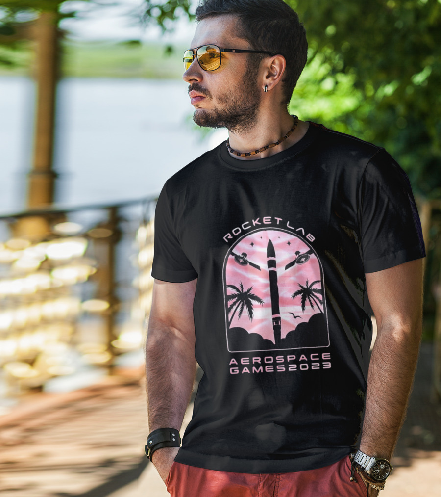 Rocket Lab Aerospace Games 2023 Rocket Space Satellite Event Palm Trees T-Shirt