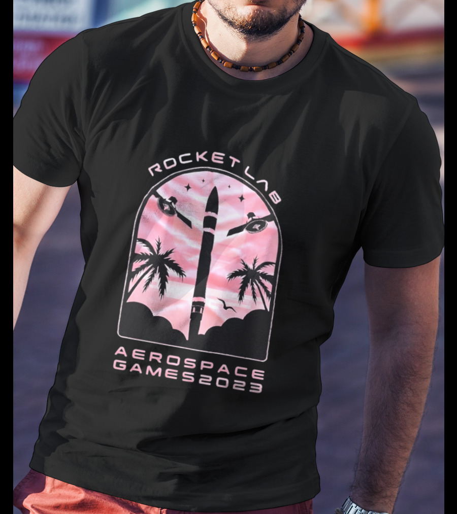 Rocket Lab Aerospace Games 2023 Rocket Space Satellite Event Palm Trees T-Shirt