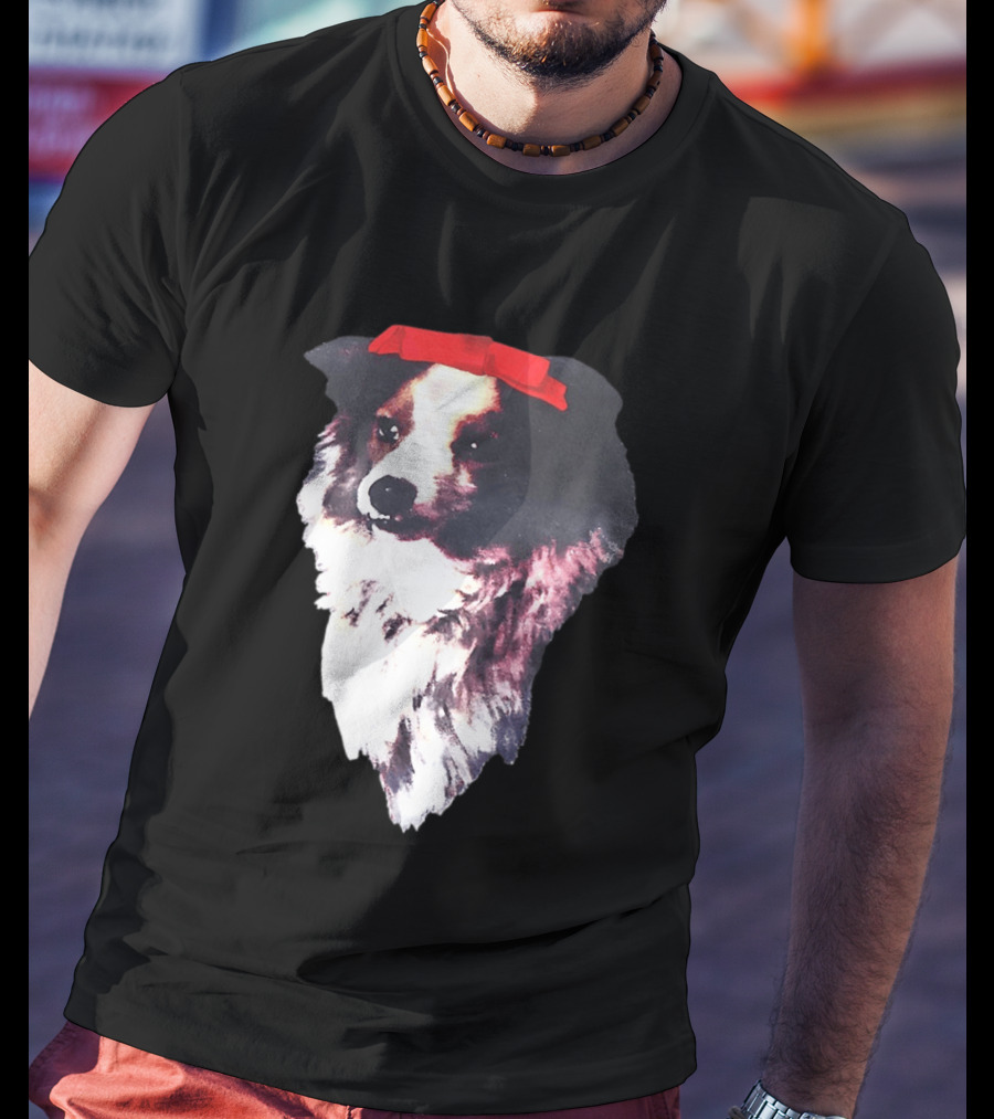 Sabrina Carpenter Collie Dog With Red Bow T-Shirt