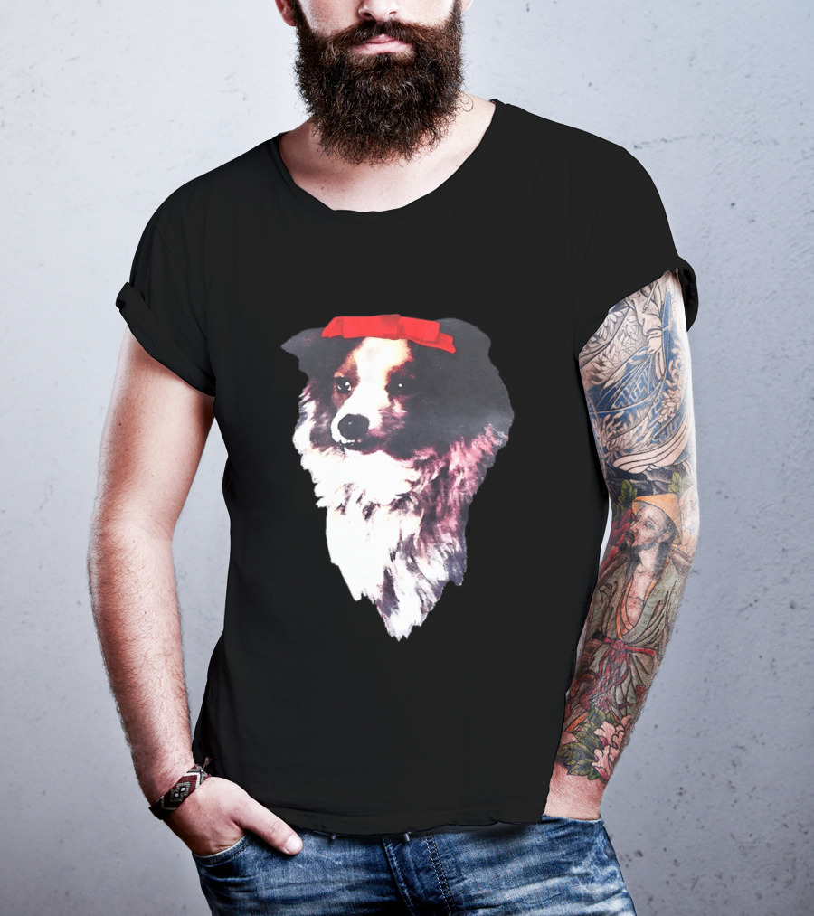 Sabrina Carpenter Collie Dog With Red Bow T-Shirt