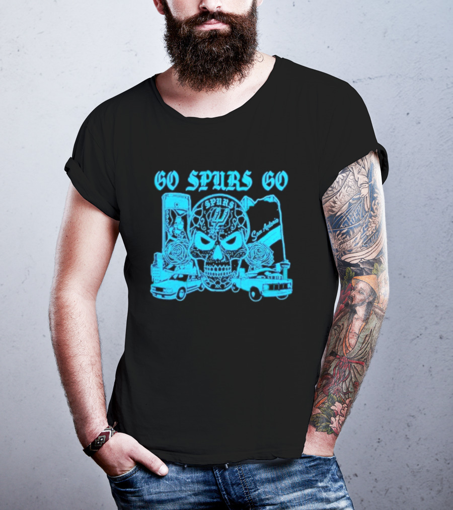 Go Spurs Go San Antonio Spurs NBA Skull And Cars T-Shirt
