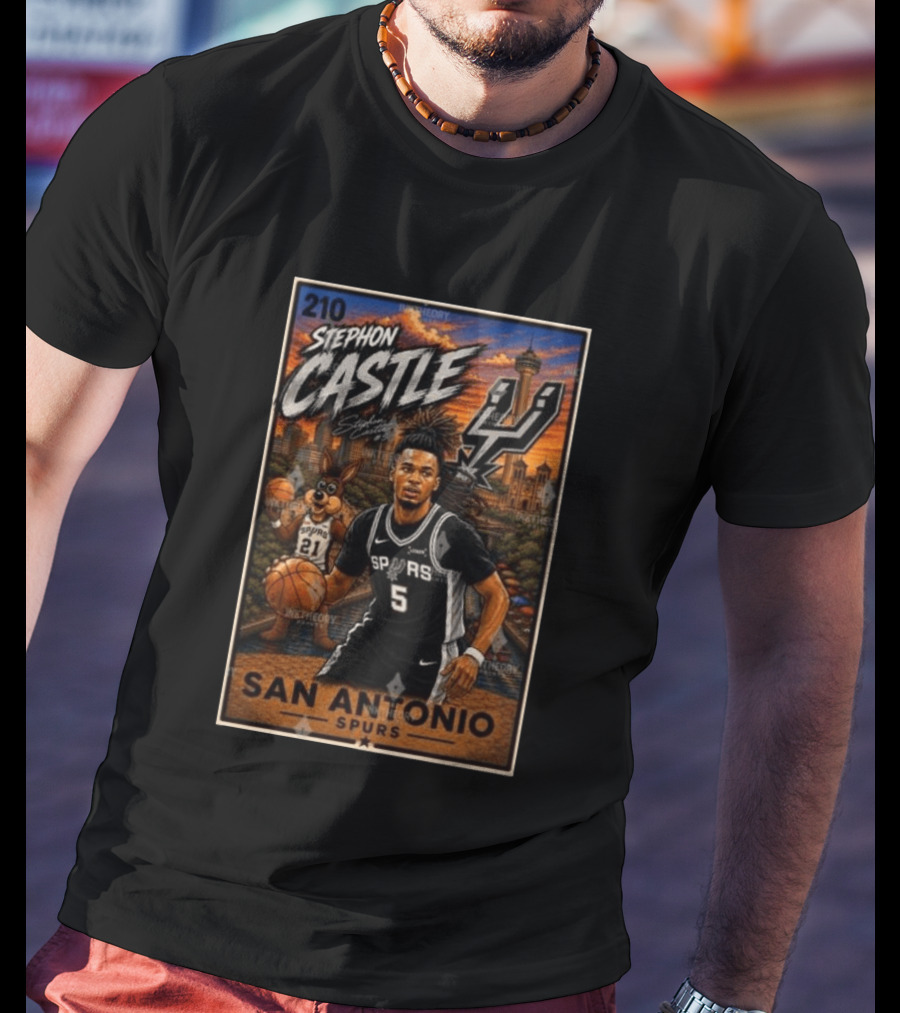 Stephon Castle San Antonio Spurs Player 2026 Card Number 210 Skyline Basketball T-Shirt