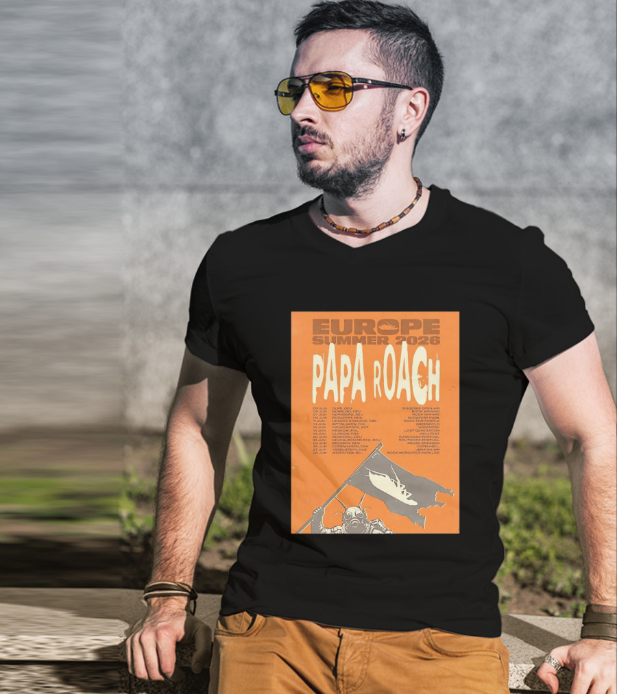Papa Roach Europe Summer 2026 Tour Olpe Nuremberg Budapest Amsterdam Werchter Dates T-Shirt