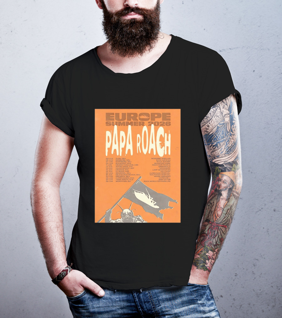 Papa Roach Europe Summer 2026 Tour Olpe Nuremberg Budapest Amsterdam Werchter Dates T-Shirt
