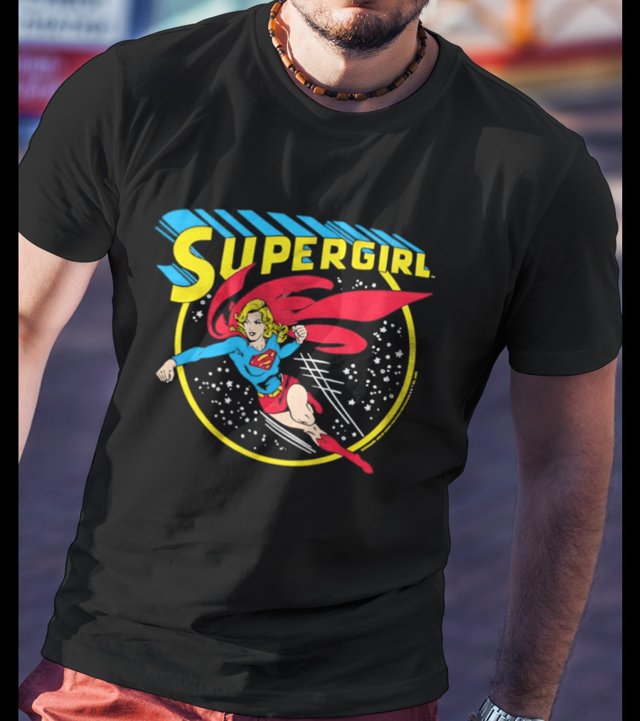 Supergirl DC Comics Flying Hero Iconic Red Cape Blue Suit Yellow T-Shirt