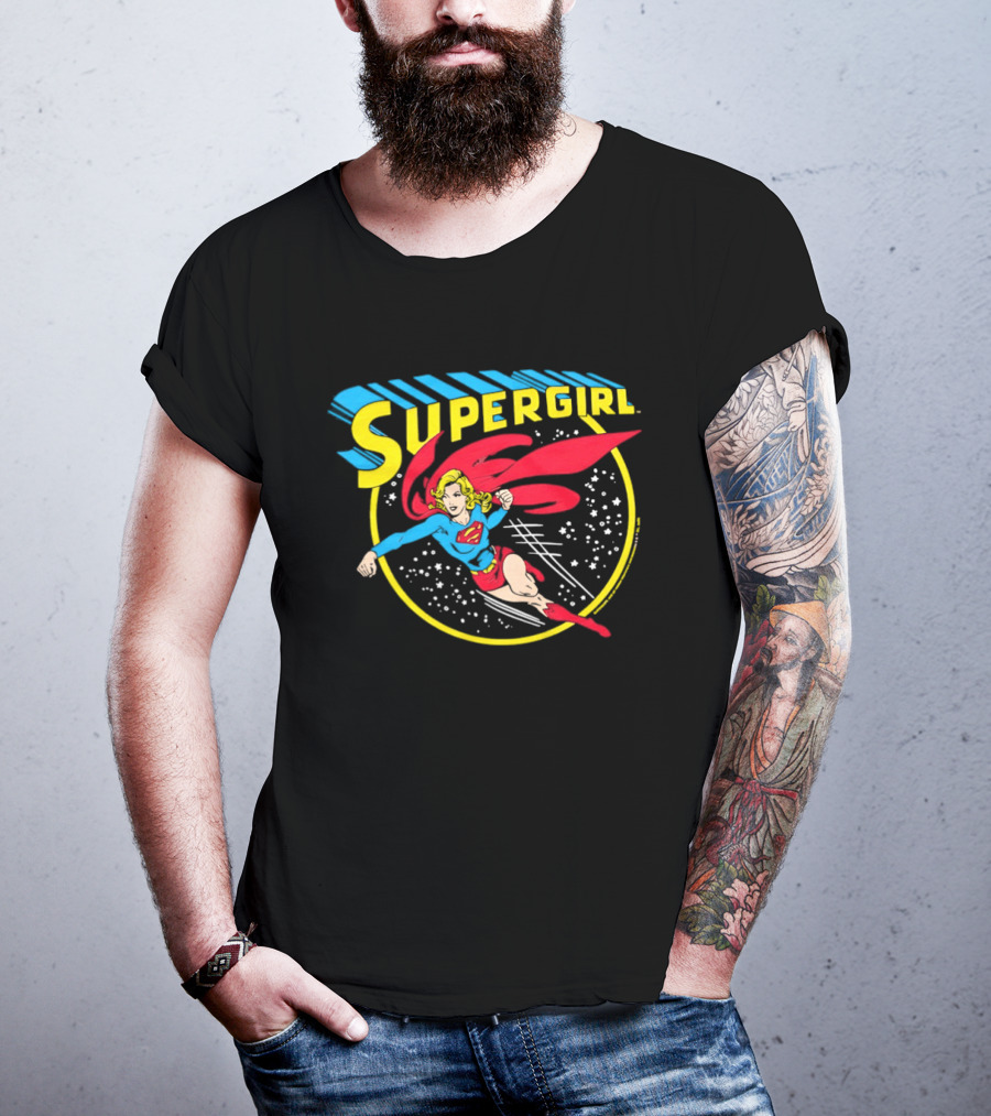 Supergirl DC Comics Flying Hero Iconic Red Cape Blue Suit Yellow T-Shirt