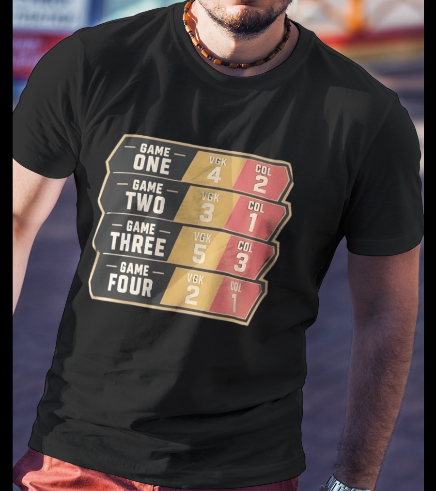 Vegas Golden Knights Vs Colorado Avalanche Game One To Four Scores VGK COL T-Shirt