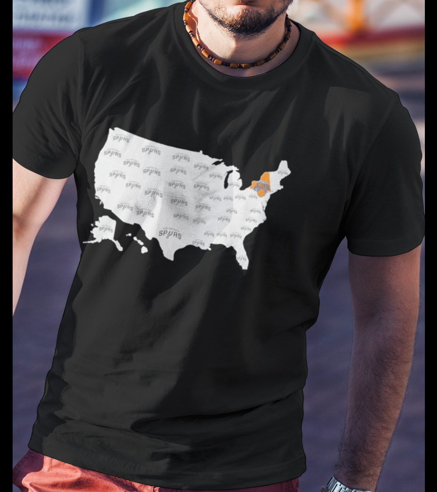 America Spurs New York Knicks US Map Basketball Team Representation T-Shirt