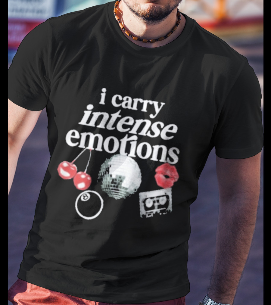 I Carry Intense Emotions Disco Ball Cherries Cassette Tape T-Shirt