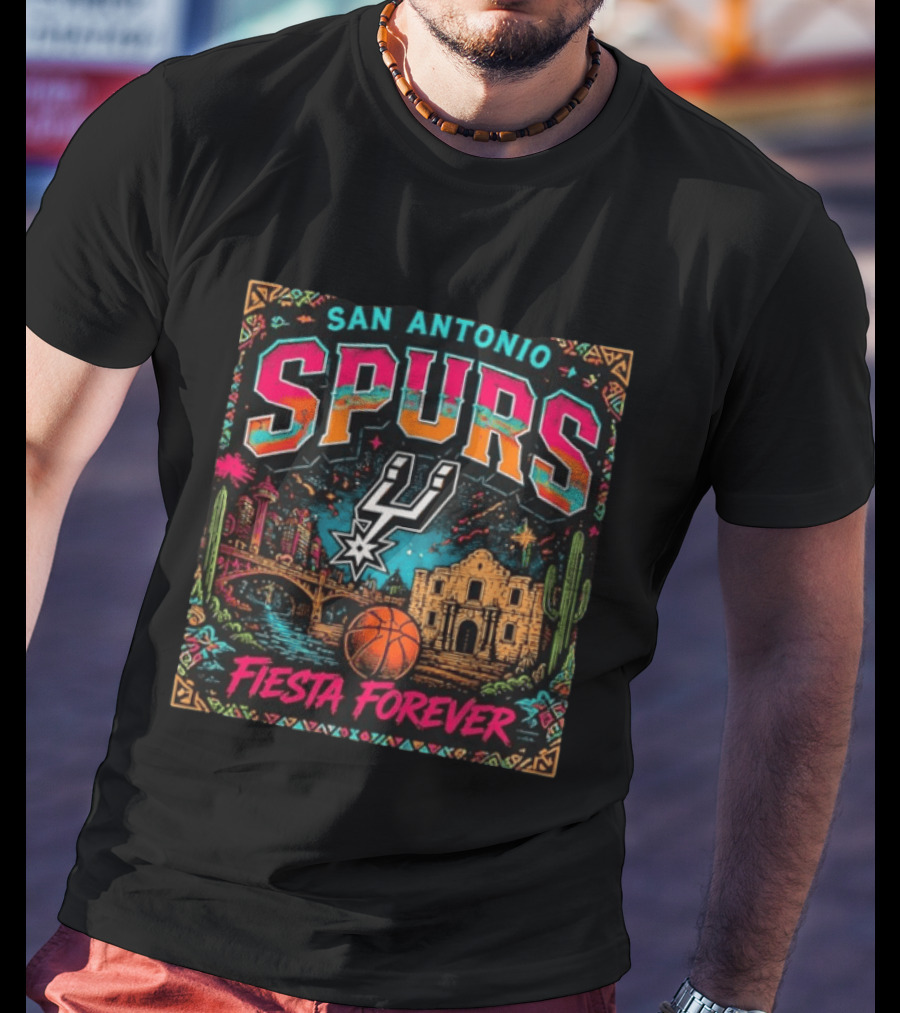 San Antonio Spurs Fiesta Forever Basketball Scenic Bridge And Mission T-Shirt