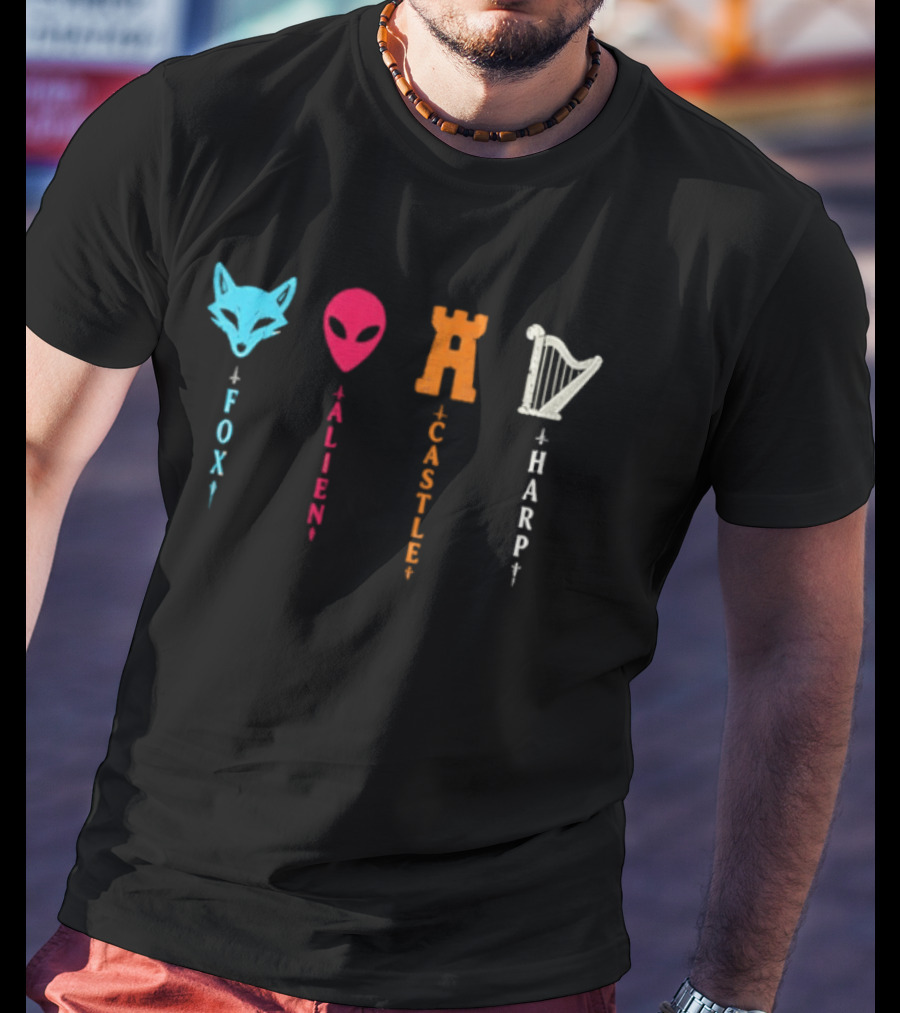 Fox Alien Castle Harp Vertical T-Shirt