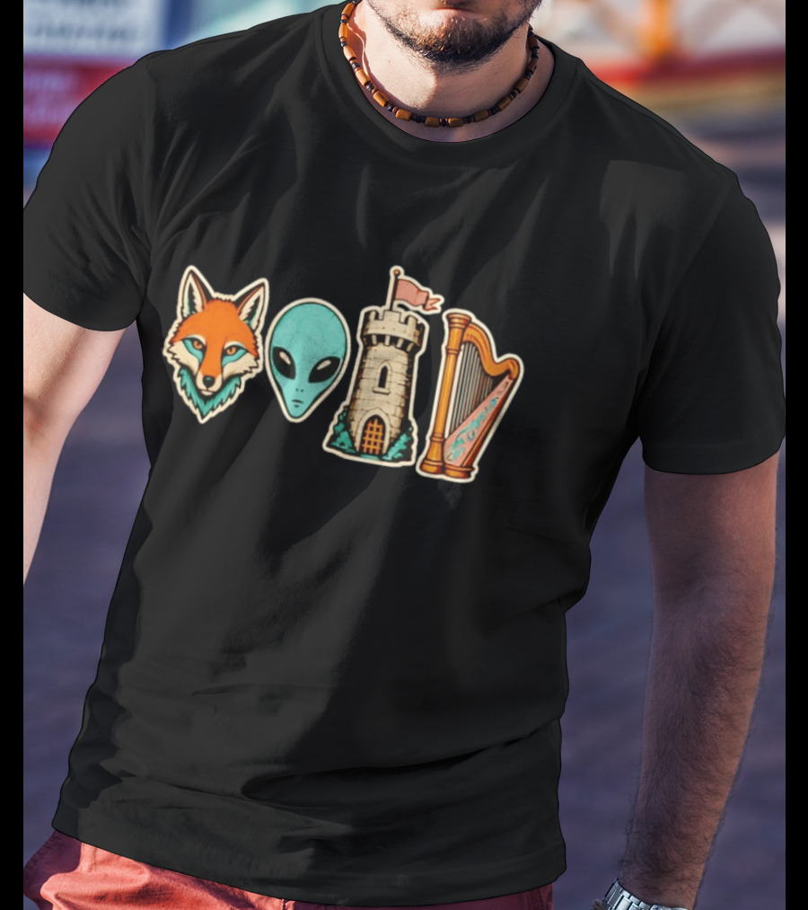 Fox Alien Castle Harp Stone Path Void T-Shirt