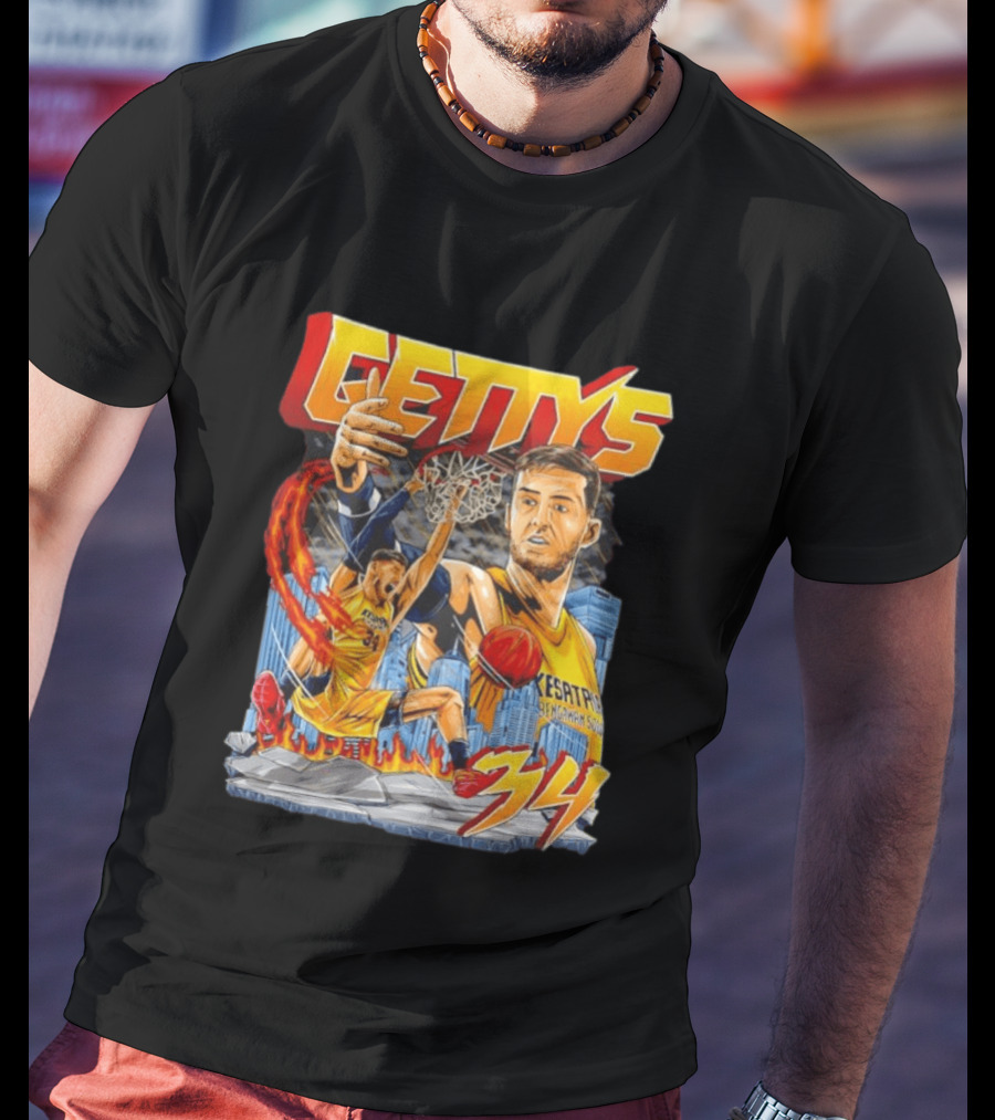 GETTYS 34 Kesatria Bengawan Solo Basketball Player Urban Slam Dunk Action T-Shirt