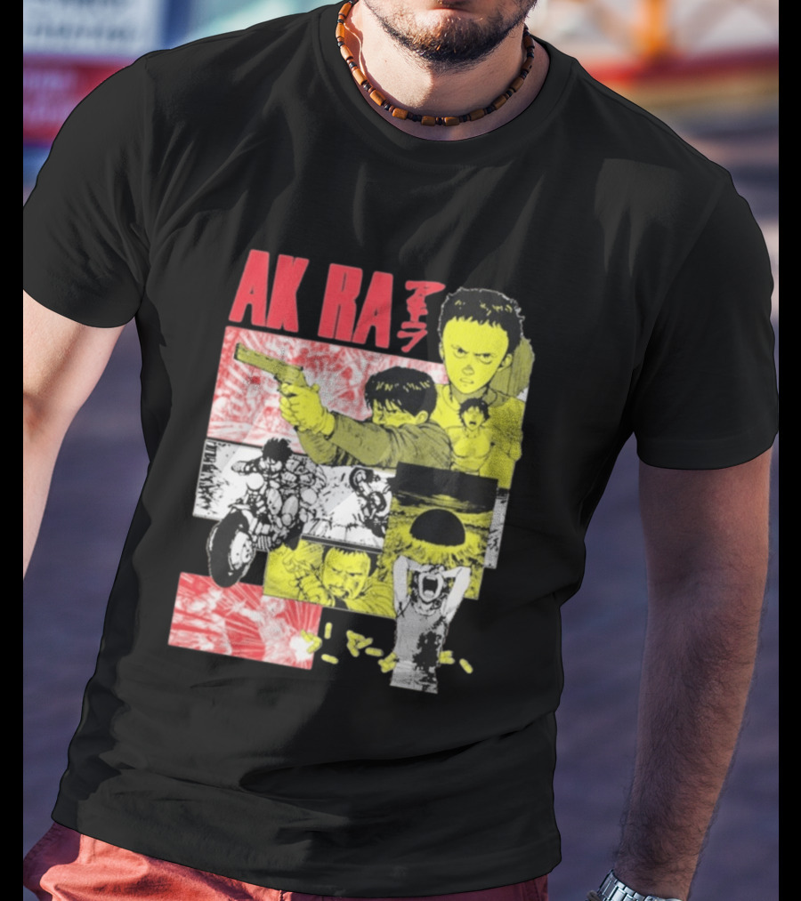 Akira Manga Panels Gun Motorcycle Explosion Red Yellow T-Shirt