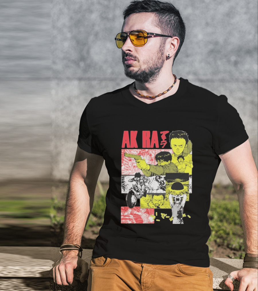 Akira Manga Panels Gun Motorcycle Explosion Red Yellow T-Shirt