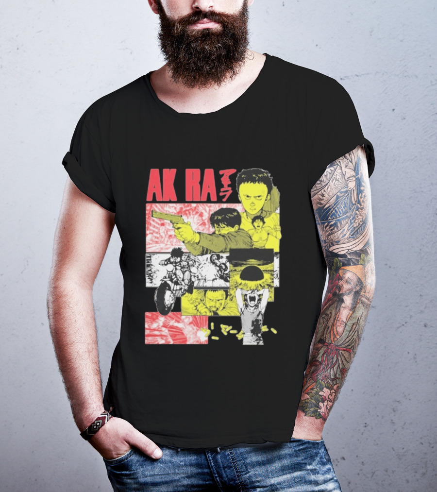 Akira Manga Panels Gun Motorcycle Explosion Red Yellow T-Shirt