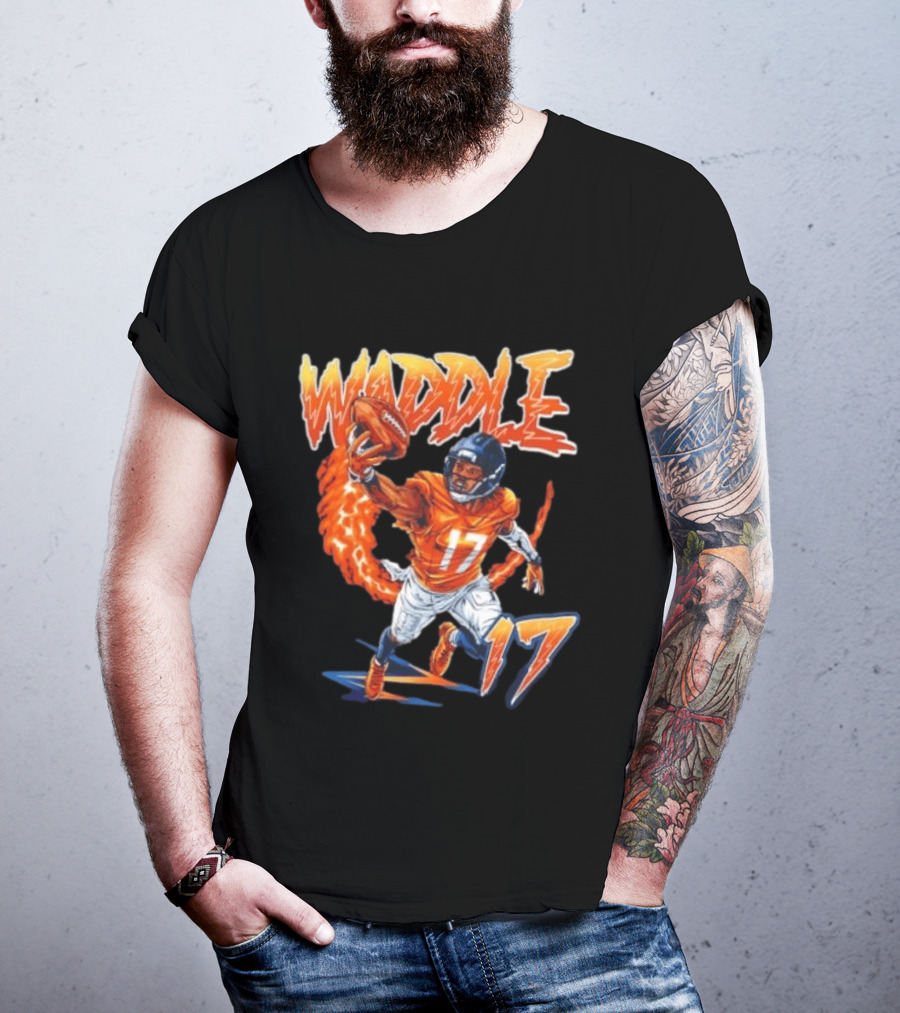 Waddle 17 Football Catch Orange And Blue Player T-Shirt