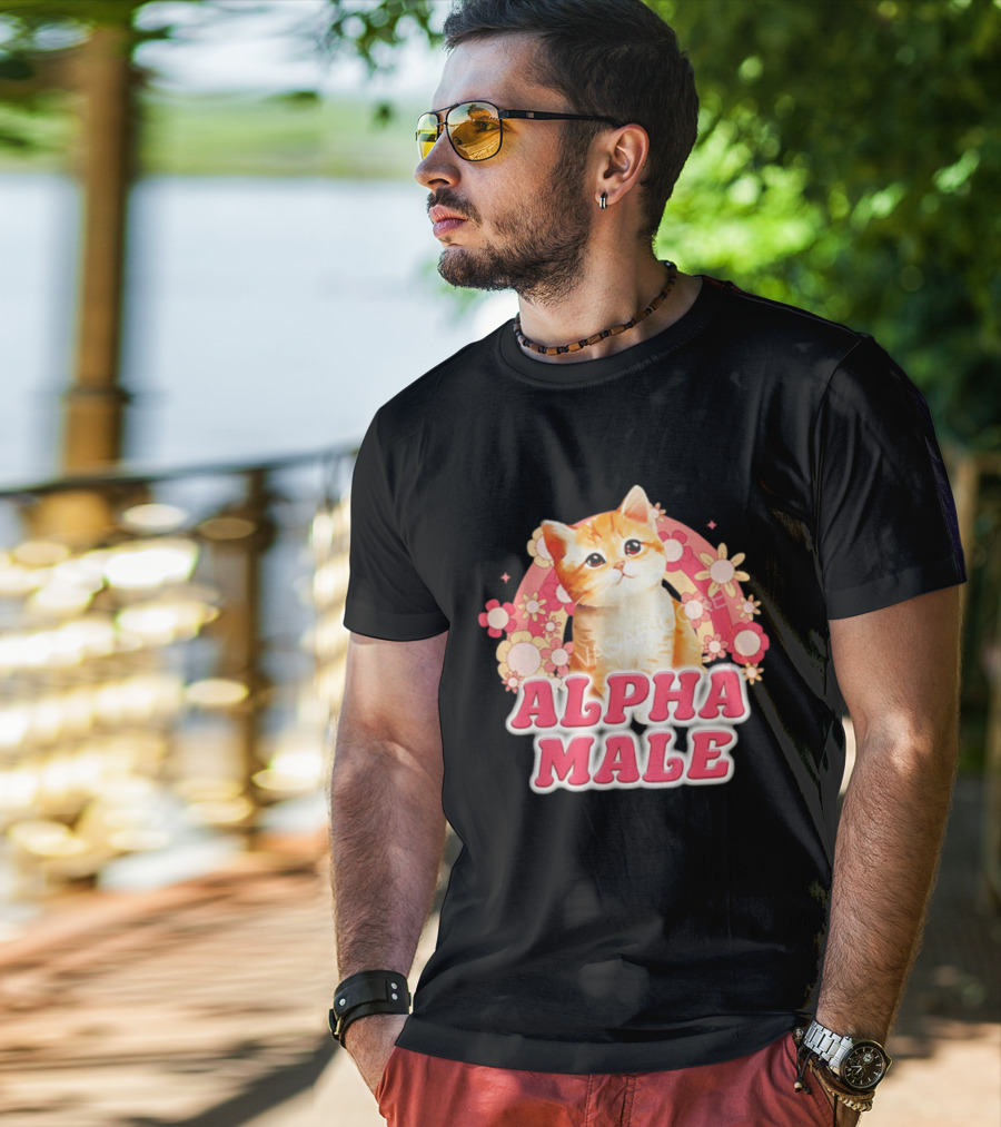 Alpha Male Kitten With Rainbow And Floral T-Shirt