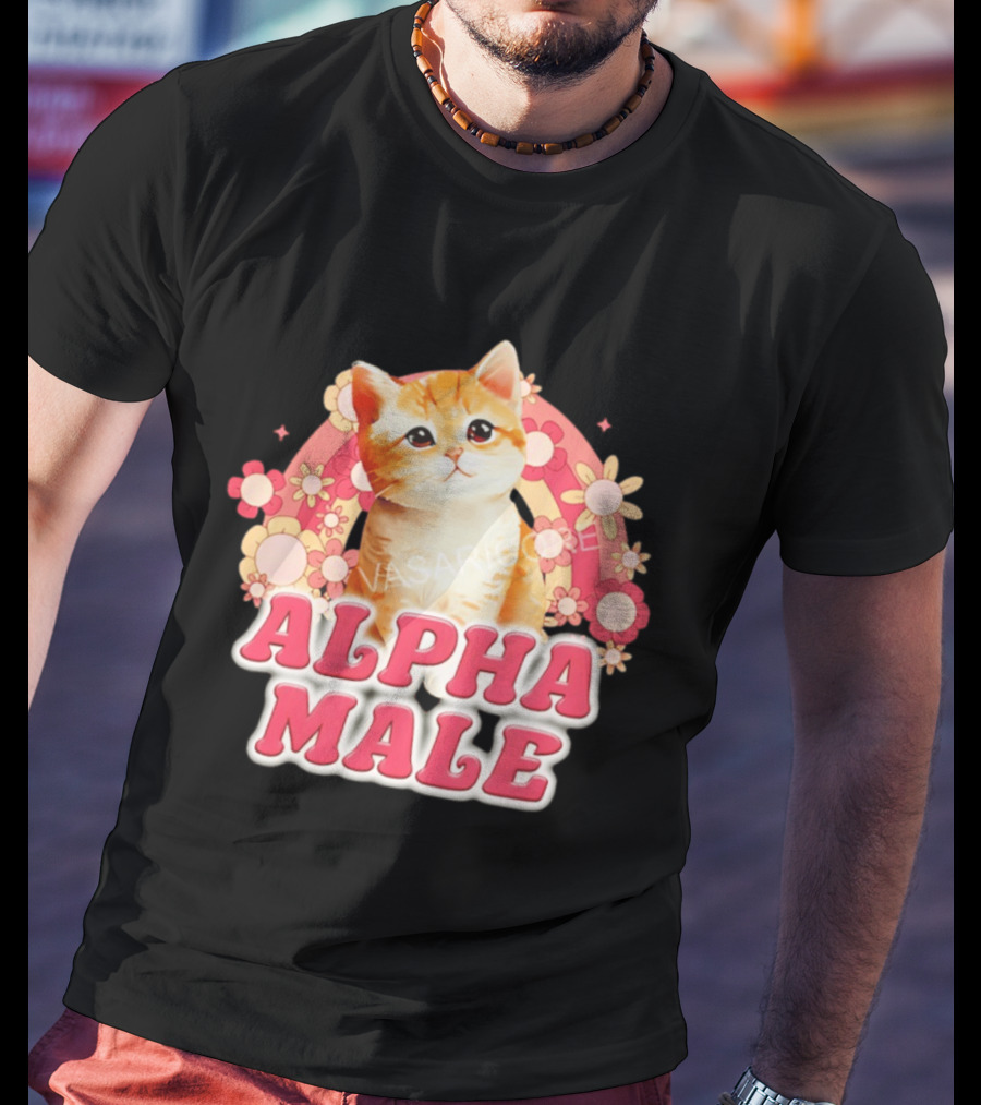 Alpha Male Kitten With Rainbow And Floral T-Shirt