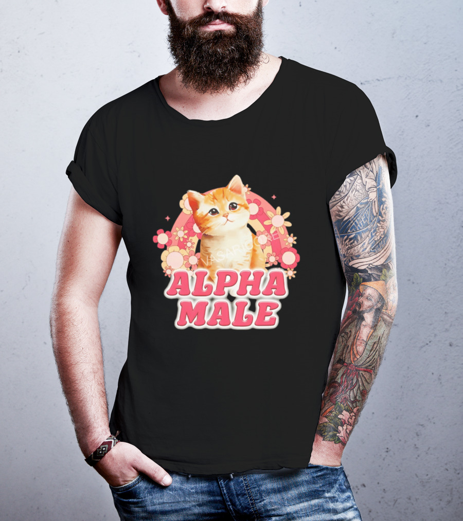 Alpha Male Kitten With Rainbow And Floral T-Shirt