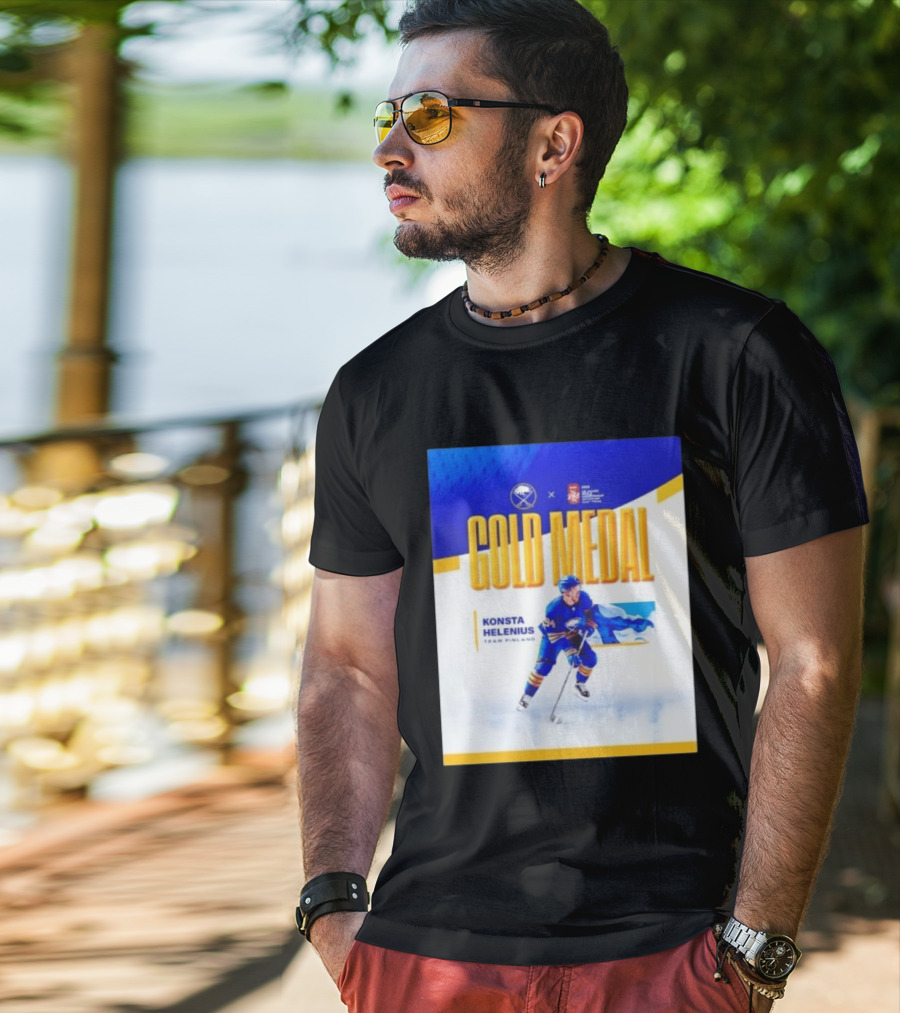 Konsta Helenius Team Finland 2023 Gold Medal Hockey T-Shirt