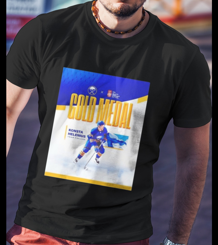 Konsta Helenius Team Finland 2023 Gold Medal Hockey T-Shirt