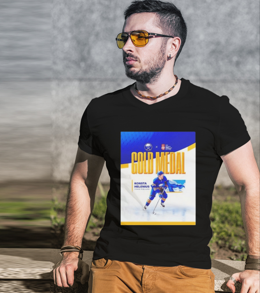 Konsta Helenius Team Finland 2023 Gold Medal Hockey T-Shirt