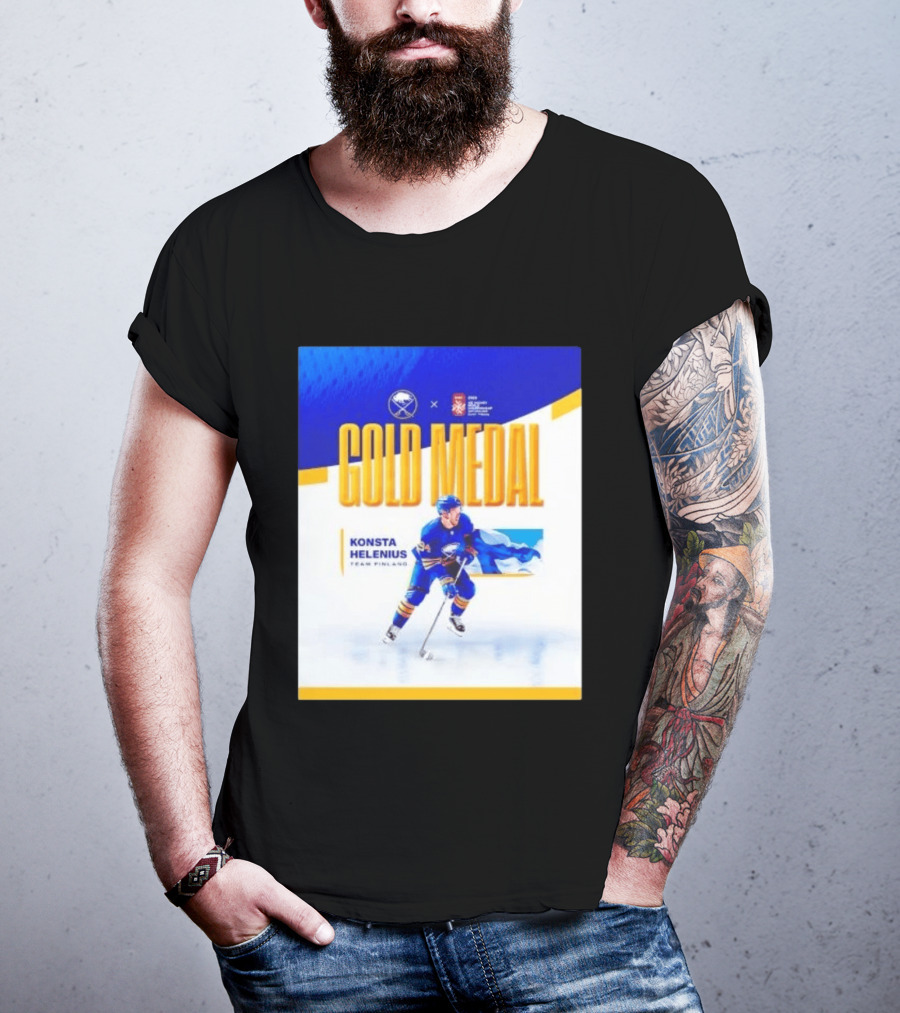 Konsta Helenius Team Finland 2023 Gold Medal Hockey T-Shirt