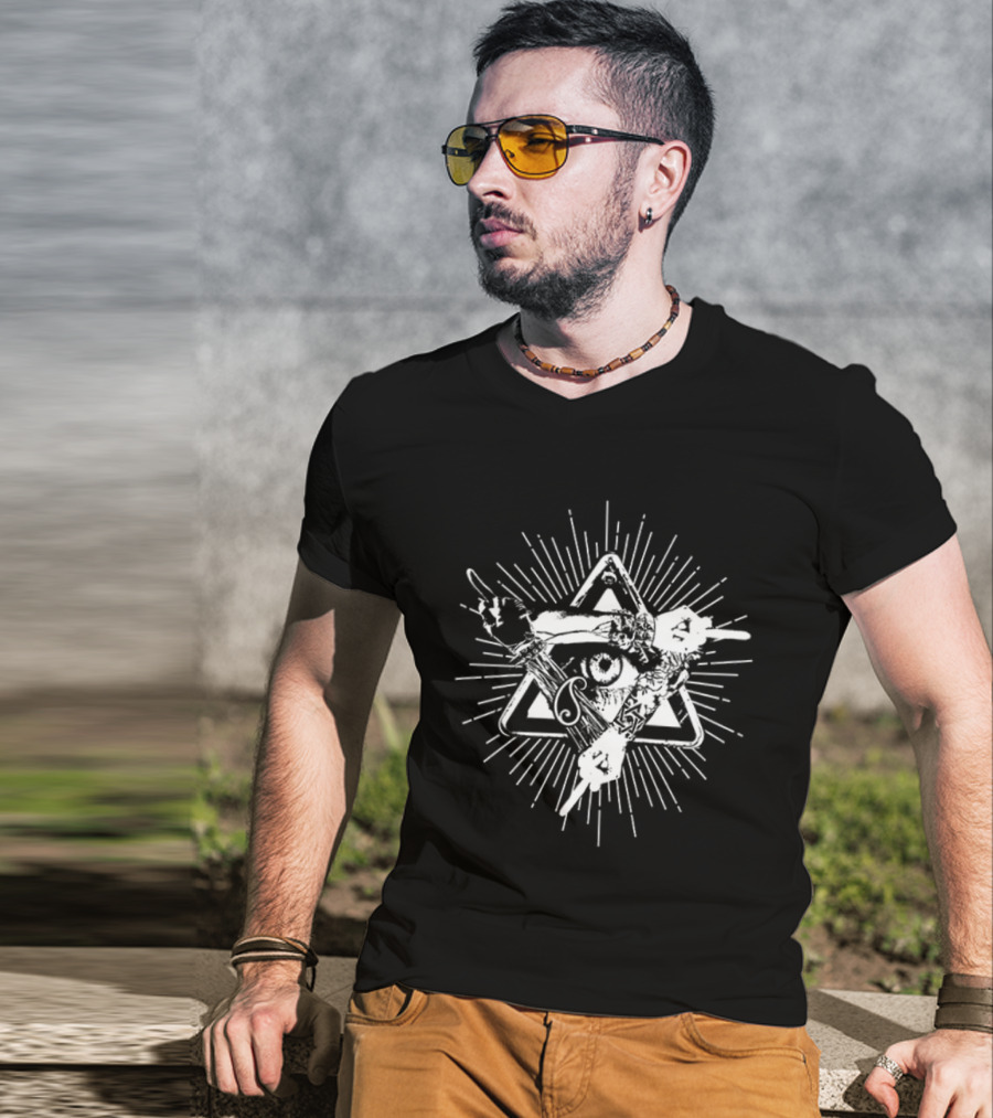 Invisible All Seeing Eye Illuminati Pyramid With Radiant Angel Amidst Stars And Numbers 369 Symbolism T-Shirt