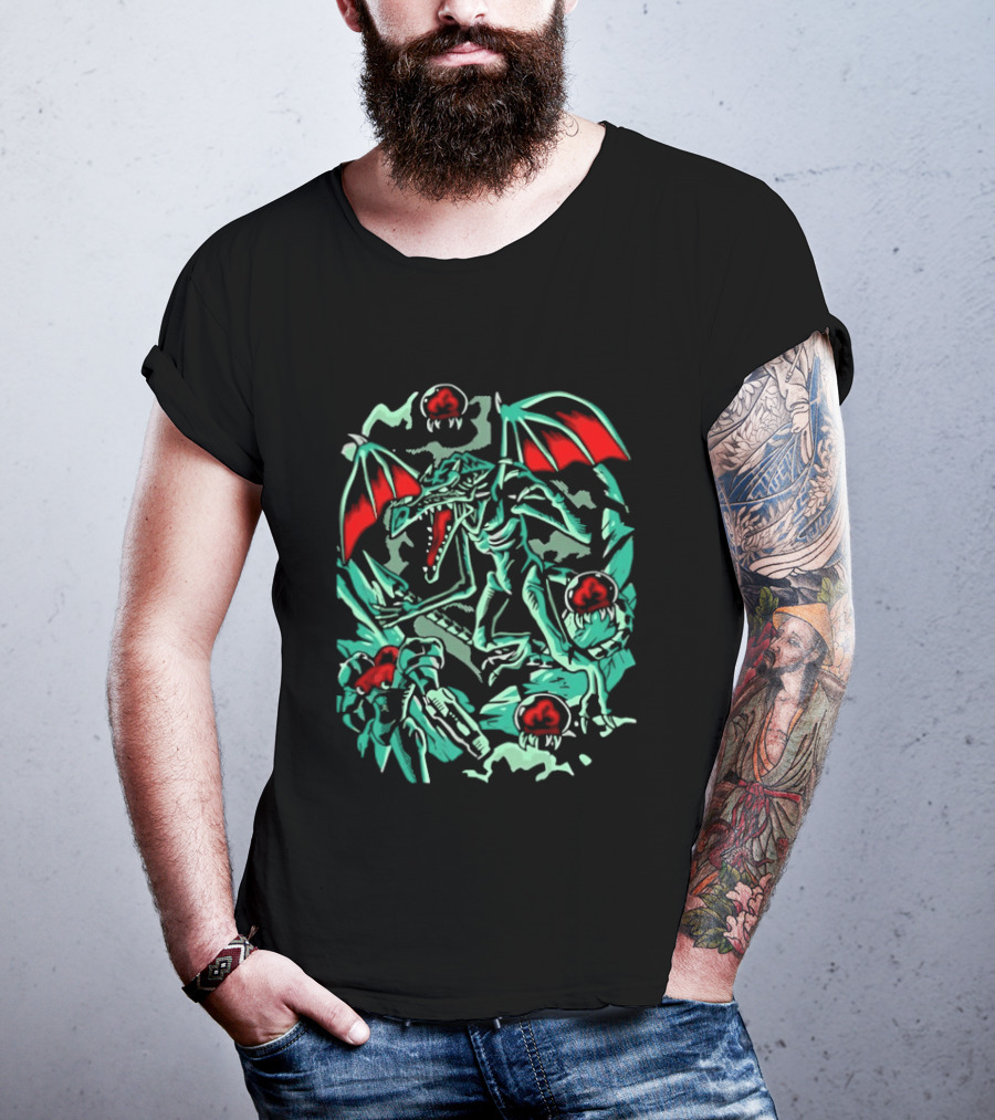 Metroid Ridley Battle With Metroids And Samus Aran T-Shirt
