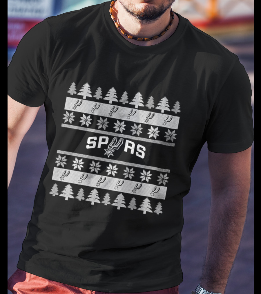 San Antonio Spurs Holiday Christmas Tree And Snowflake Motif T-Shirt