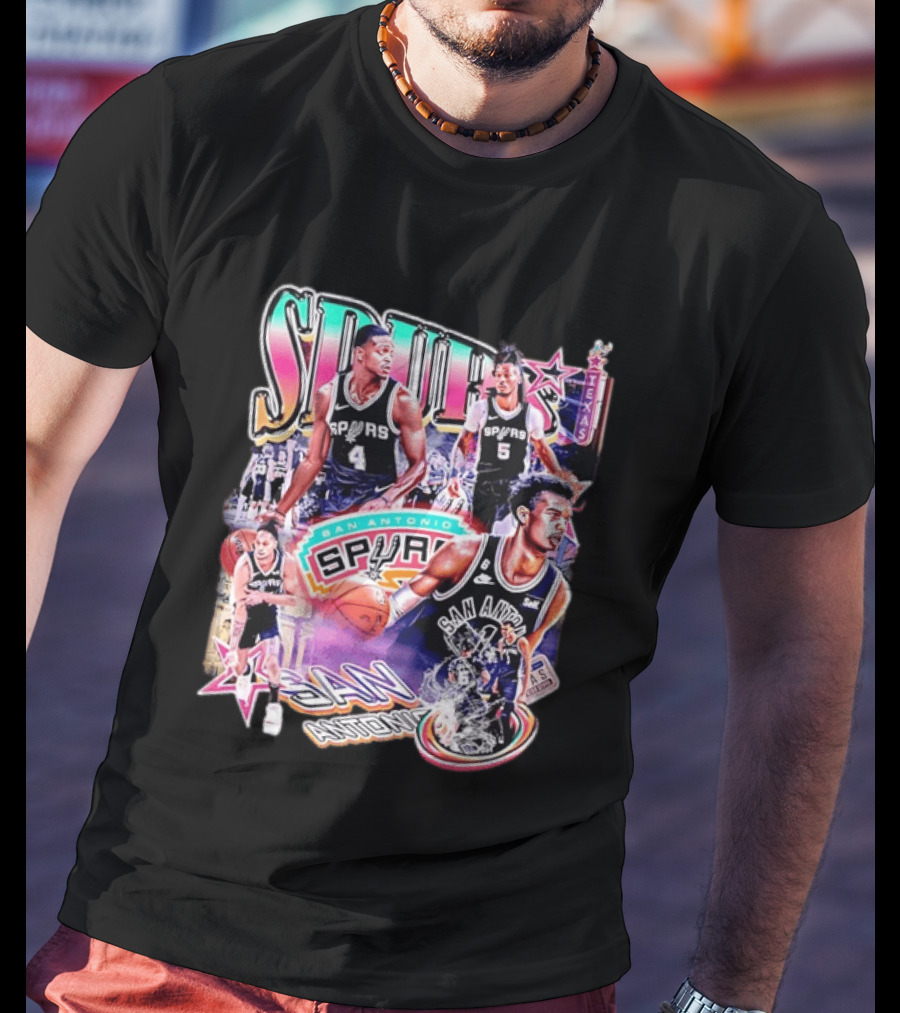 Spurs San Antonio Texas Basketball Players Collage T-Shirt